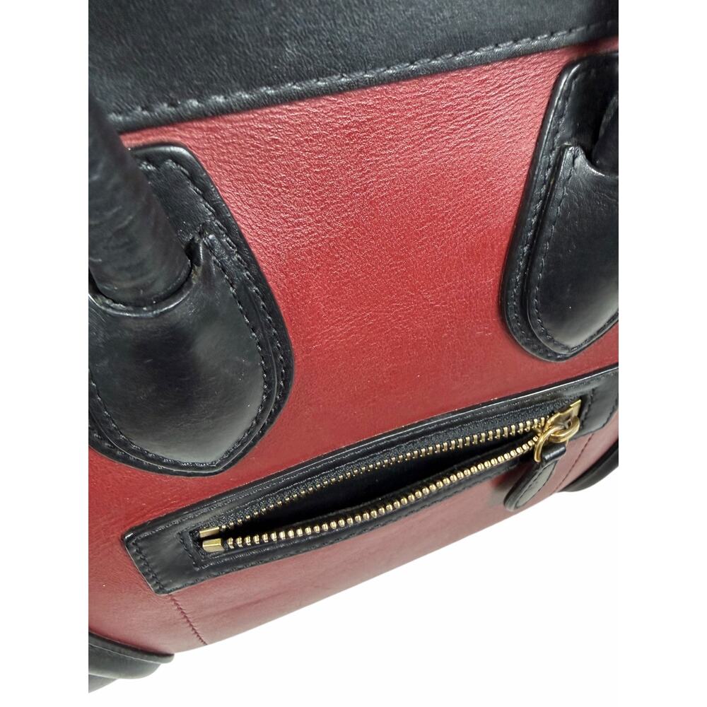 Celine Tricolor Mini Luggage Tote Bag Calf Leather Suede Rust Red Black - Picture 9 of 16